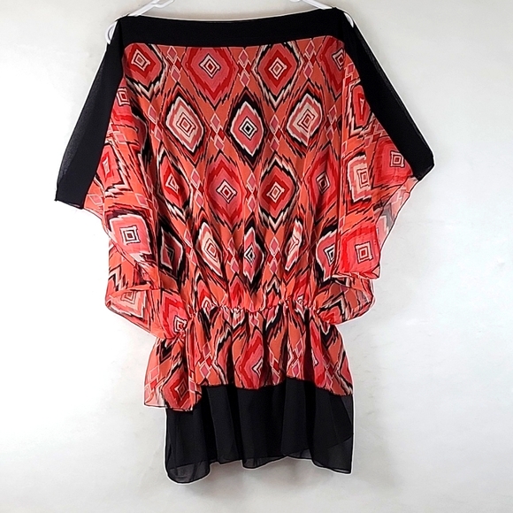 REBORN Boat Neck Cold Shoulder Southwest Sheer Tunic Blouse Size 1XL - Picture 1 of 8